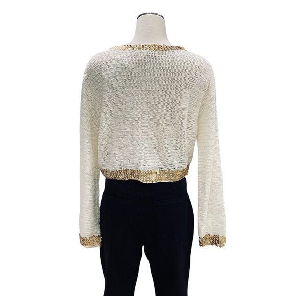 Kroshetta Gold Trim Sweater XL Crochet Boho Glam Holiday Party Top Trending - Picture 5 of 8